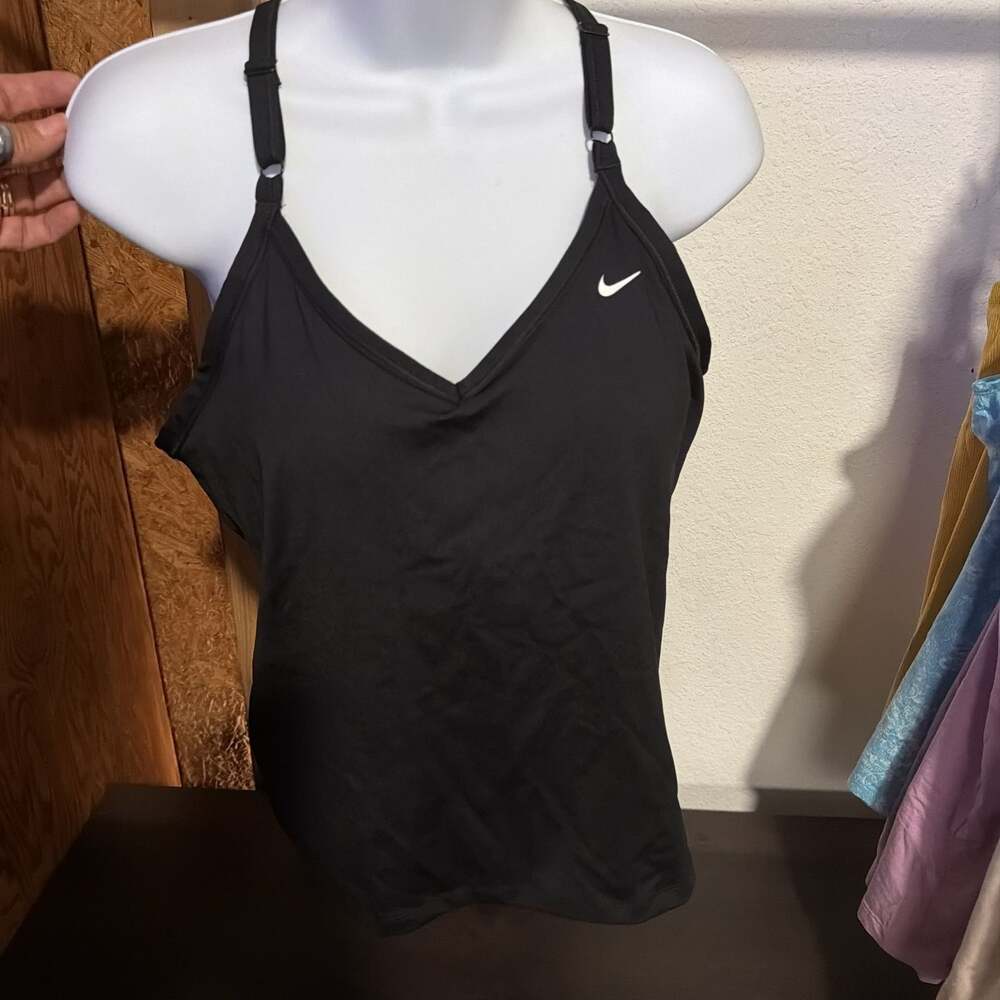 Nike Black V-Neck Activewear Tank Top with Adjustable Straps attached sports bra